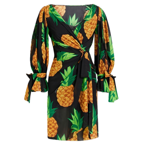 Dolce & Gabbana Runway Pineapple Wrap Silk Mini Dress Multicolor IT 42 M - Picture 7 of 13